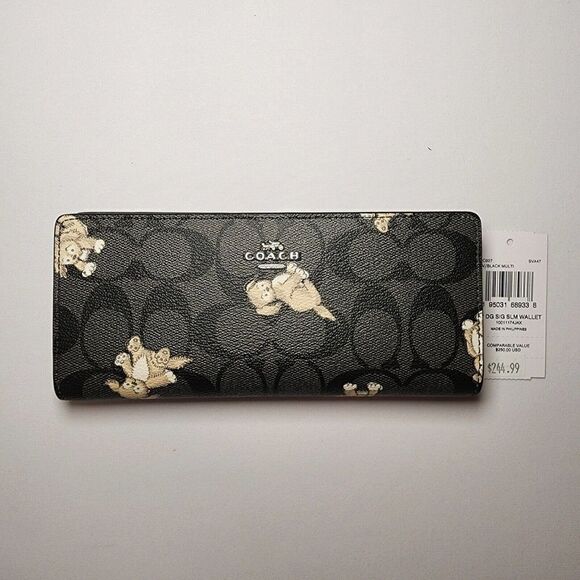 NWT Coach CC927 Creatures Happy Dog Slim Black Multi Wallet - Picture 1 of 4